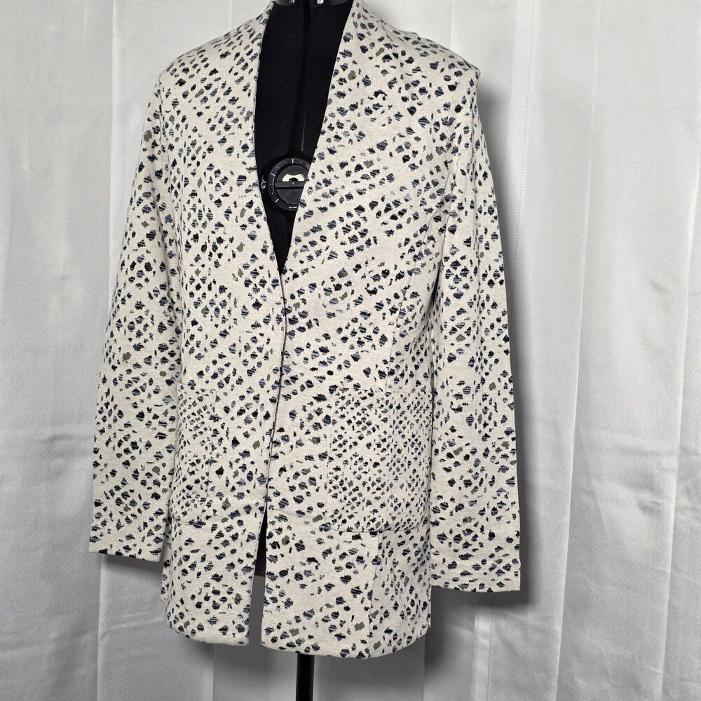 Nic + Zoe Women's M Abstract Knit Cardigan White Blue Jacket Sweater